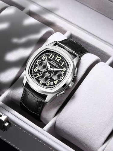 Image of French Connection Megachron | Black Dial | Chronograph | Black Leather Strap | Watch for Men - FCD5BL
