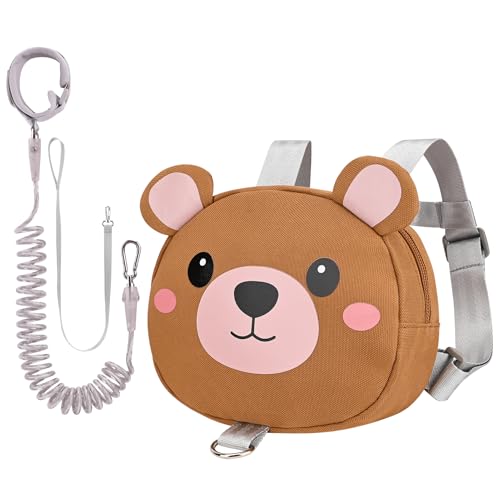 Bebamour Toddler Backpack with Reins Animal Safety Harness Backpack for Boys & Girls Mini Anti-Lost Walking Backpack with Detachable Leash for Travel Nursery & Outdoor Use Brown Bear