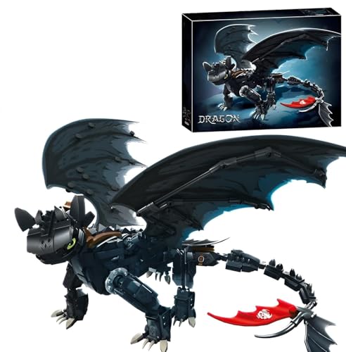 Ebortsin Technik Night Black Ohnezahn Drache Bausteine Set, STEM Drache...