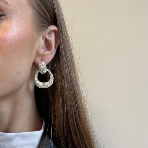 Jordan Statement Earrings - Luxurious Vintage Circular Silhouette Pave Drop Earrings, Retro Door Knocker Earrings, Hypoallergenic, Gold Plated Brass Earrings for Women, Fashion Jewelry2