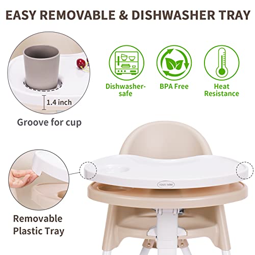 Image of High Chair Folding,One Click fold,Save Space, Detachable Double Tray, Infant Chair, Car Traveling, 3 in 1 Convertible, 3-Point Harness, Adjustable Footrest, Non-Slip Feet, Adjustable Legs