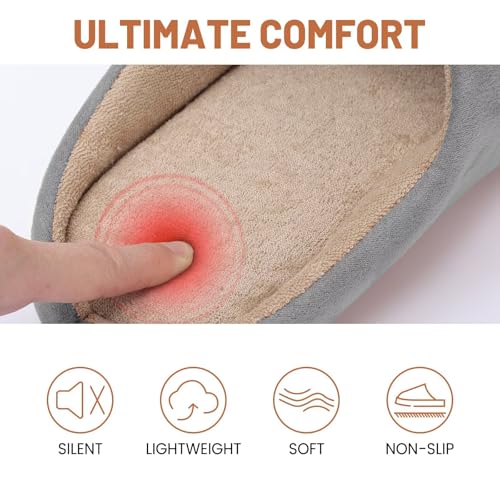 LBF Womens Fuzzy House Slippers All Season Non Slip Indoor Slip-On Breathable Lightweight Quiet Sole Cozy Soft Comfort for Home4