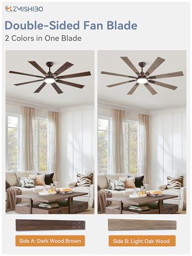 Image of ZMISHIBO 62 inch Oil Bronze Farmhouse Ceiling Fan with Light and Remote, Indoor /Outdoor Rustic Brown Ceiling Fan for Living Room Patio, 6 Speed Reversible Quiet DC Motor, 3 CCT, Dual Finish 8 Blades