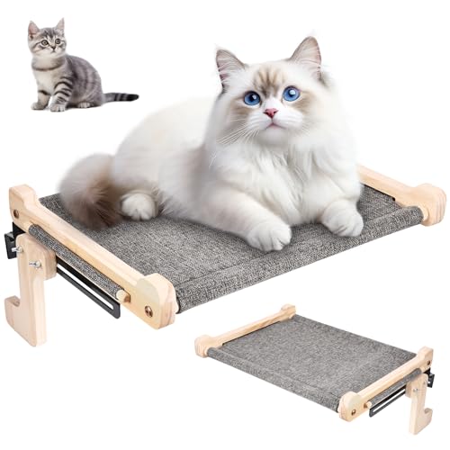 Hamaca de Ventana para Gato 45 X 36 cm, Reposapiés Grande Y Resistente para Gatos De hasta 40 kg, Ventana con Tejido De Lino Resistente A La Abrasión, para Ventana para Tomar El Sol Y Dormir