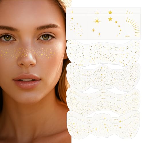 YISCOKO glitter freckles face tattoo waterproof glitter tattoos for women kids festival accessories 10 pcs glod