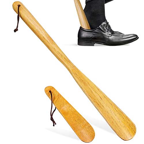 Gleavi 2Pcs Wood Shoehorn Long And Short Handle Shoe Horn Shoe Spoon Non Slip Shoe Lifter Lazy Shoes Aid Tool For Seniors Elderly Kids Adults 40Cm 16Cm #TOP1