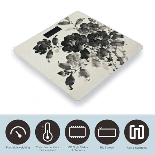 Balanza de Baño Digital Negra con Diseño Floral y Plataforma de Vidrio miniatura 3