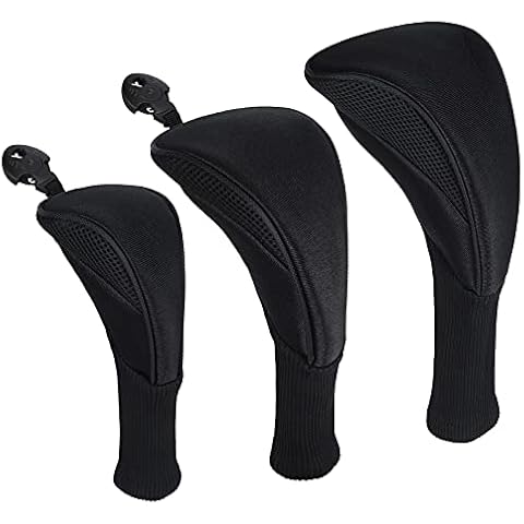 WIHQIBVCE Golf Head Covers - 3Pcs Golf Club Head Covers for Wood & Fairway, Driver Headcover Hybrids of No. Tags 3 4 5 6 7 X with Long Neck Mesh for Extra Club Protection (Black) Cover