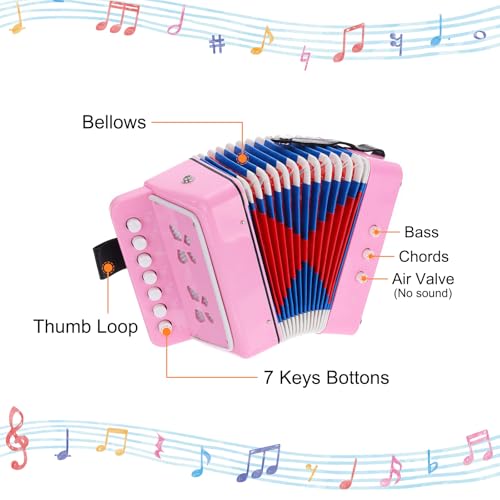 QUARKZMAN Knopfakkordeon 10 Tasten Ziehharmonika Mini Musikinstrument Geschenke für Erwachsene Anfänger Bildung, Hellrosa
