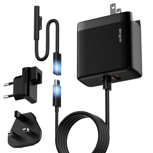 Image of Surface Pro Charger, 65W Microsoft Surface Charger for Pro 3 /4 /5 /6 /7 /8 /9 /10 /X /11 /12 and Compatible with Microsoft Book /Laptop /Tablet, with European /UK Adapter for Travel /Business