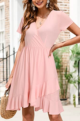 Image of ULTRANICE Womens Summer Dresses Floral V Neck Ruffled Hem Spaghetti Spring Casual Beach Outfits Flowy Wrap Sun Dress