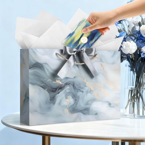 Image of JMANNI Gift Bags, Mothers Day Gift Bags with Ribbon, Portable Paper Gift Bag, Marble Pattern, for Any Occasion, Including Valentines Day Baby Shower Birthday Party Wedding Mothers Day(LP11-DLS03-L
