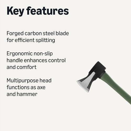 Amazon Basics Splitting Axe for Chopping Wood, 35.4 × 6.5 × 2.1 inches (L×W×H), 1-Pack, Olive, black