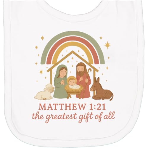inktastic Matthew 1:21 Nativity Scene the Greatest Gift Of All Newborn Bib White 47145