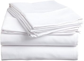 Laxlinen 400-Thread-Count Egyptian Cotton 4-Piece Sheet Set Twin 39" x 75" White Solid Fit Up to 6" inches Deep Mattress