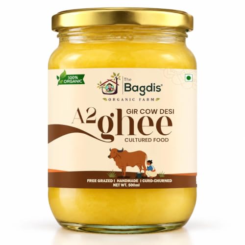 Image of The Bagdis Organic A2 Gir Cow Cultured Ghee | Vedic Bilona Method | Grass-Fed | 100% Pure & Natural Ghee Glass Bottle 500ml Glyphosate Free
