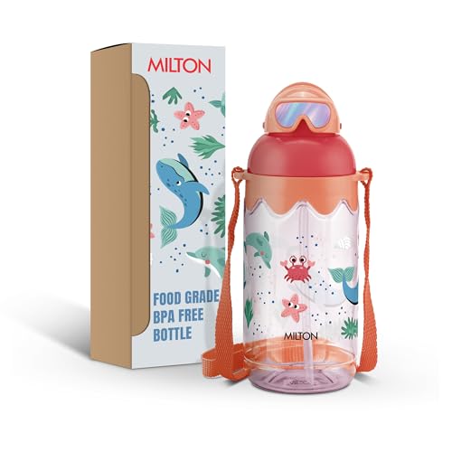 Image of MILTON Sage 450 Sipper PET Water Bottle for School Kids | Food Grade & BPA Free | Leak Proof & Durable | Easy to Carry Loop | Ideal for Home, School & Office Use, 445 ml, Peach