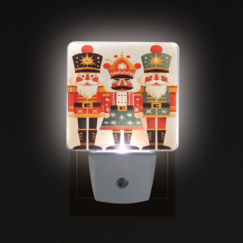 Image of Nutcrackers Christmas Night Lights 2 Pack Plug-in Wall Led Nightlight Auto Dusk-to-Dawn Sensor Lamps for Bedroom Kitchen Bathroom