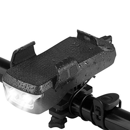 Kinsam Luz Bicicleta, Bicicleta Bicicleta MóVil Soporte con Timbre EléCtrico Y 4000 MAh TeléFono Cargado, 4-en-1 Bicicleta Set De IluminacióN LED, Luces Bicicleta Para Bicicleta de MontañA