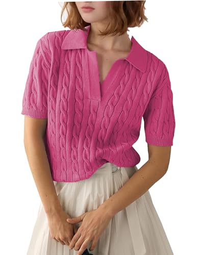 Image of Zeagoo Women Short Sleeve Sweater Pullover Polo Tops V Neck Knit Casual Soft Pullover Shirt