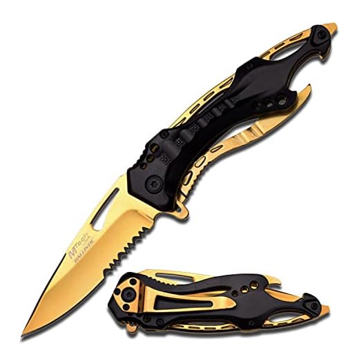 MTech USA MT-A705BG Spring Assist Folding Knife, Gold Blade, Black and Gold Handle, 4.5-Inch Closed