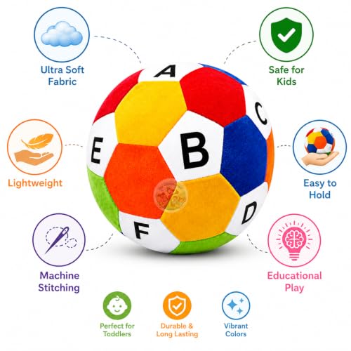 Image of Chi-Chimpu Toyss Soft Plush Alphabet Ball 15 CM for Kids | ABC Learning Fabric Ball | Ultra Soft Stuffed Educational Toy | Safe Lightweight Soft Ball for Babies, Toddlers & Boys Girls