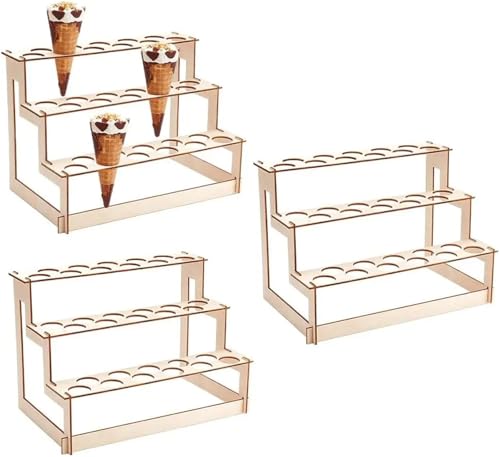 Présentoir à cornets de glace en bois à 3 niveaux et 33 trous pour buffet
