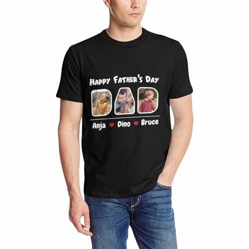 Custom Face Father's Day Men's T-Shirt Personalized Photo Short Sleeve Tees with Name Gift for Dad PAPA Gift from Kids