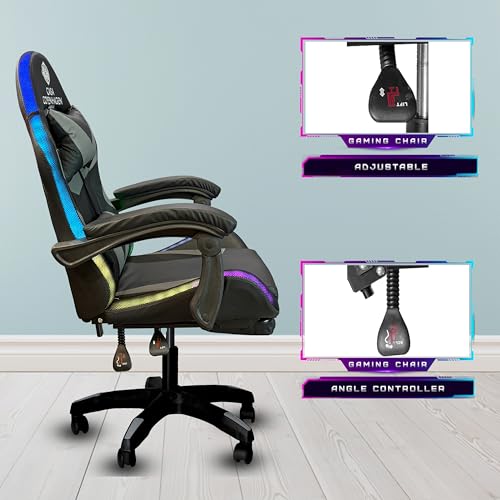 Image of Casa Copenhagen Designed in Denmark,High-Back Italian Leather Gaming Ergonomic Chair with Advanced Mechanism with LED Light & Electric Back Massager, Memory Foam Seating - Grey & Black