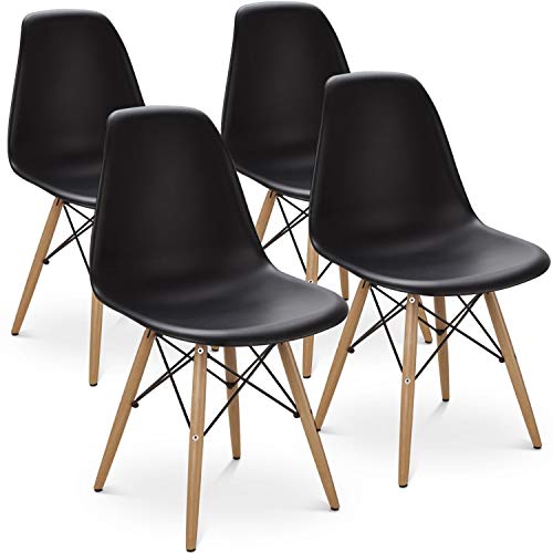 Kitchen Dining Chairs with Mid Century Modern Style Plastic Side Chair Armless Living Room and Bedroom Chairs 4 Set (Black)