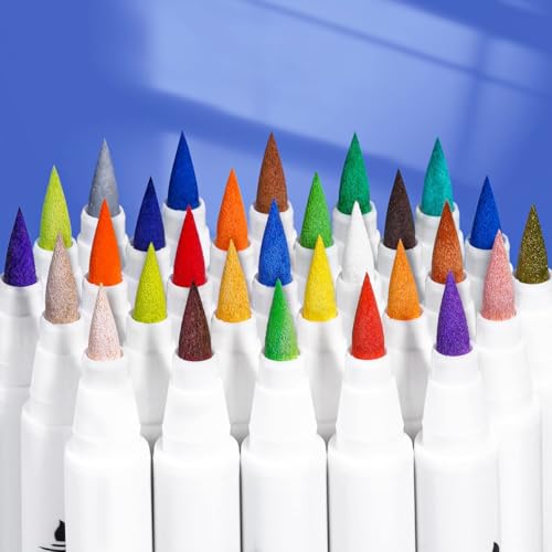 Image of Arrtx Acrylic Pens for Rock Painting, Extra Brush Tip, Water Based Markers for Stone, Glass, Easter Eggs, Wood and Fabric Painting, Non-Toxic, No Smell, 30B