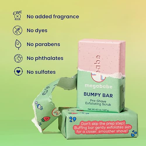 Image of Megababe Bumpy Bar | Pre-Shave Exfoliating Scrub | with Shea Butter, Strawberry Fruit Extract & Ceramides | 4.5 oz