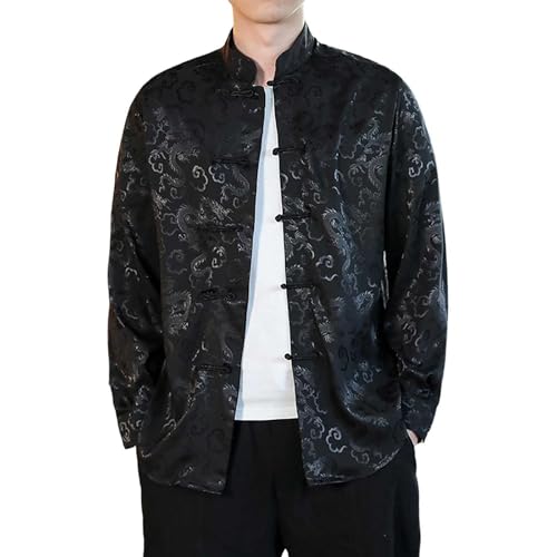 Camisa de Vestido Chino para Hombre Abrigo de Algodón Kung Fu Manga Larga Uniforme Tai Chi Casual