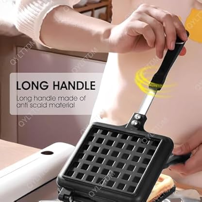 QYLTTDM Waffeleisen Mit Herdplatte, Waffelpfanne Mit Gasherdplatte, Waffeleisen Mit Antihaftbeschichtung, Tragbare Waffel-Backform, Backgeschirr, Mit Langem Griff, Waffelpfanne Aus Gussaluminium – Bild 5