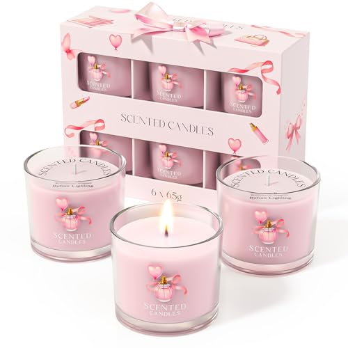 Image of CHILLFLAME Pink Candles, Scented Candle Gift Set for Stress Relief, 6 Votive Candles for Women and Men, Birthday Candle Gifts for Women, Candles Gifts for Women (Pink, 14 oz)