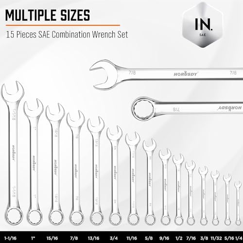 Horusdy 97496 15-Piece Sae Wrench Sets, Premium Combination Wrench Set Metric 1/4In-1 In, Max Torque, 12-Point, Chrome Vanadium Steel thumb #1