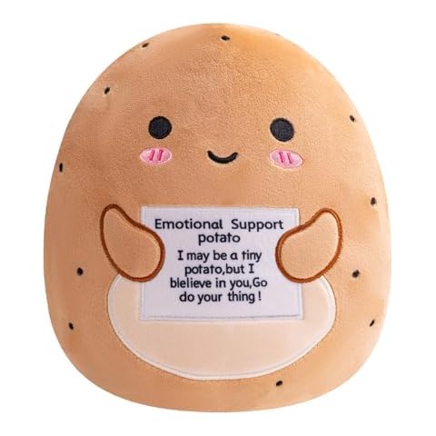 Finebee Positive Potato Plush with Positive Card, Cute Potato Stuffed Animal, Positive Potato Doll Funny Reduce Pressure Potato Toy Cheer Up Gifts for Girls Boys Party Decor 10" Cover