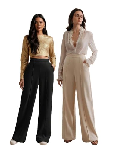 Image of KOTTY Women's Formal Wide Leg Pant Set with Tailored Fit for Office Wear, Casuals Styling, and Elegant Smart Casual Fashion