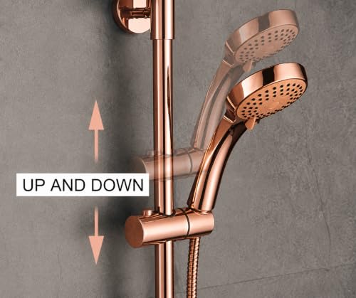 Image of AQUIEEN Sliding Rail for Hand Shower - Premium Height & Angle Adjustable Hand Shower Holder | Wall Mounted Shower Slider Bar for Home, Hotels & Luxury Bathrooms (Rose Gold)