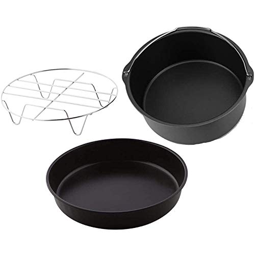 Qoekacy Cajas de Pasteles, Plato De Pizza, 3 Piezas Serías/Juego de Acero Redondo Freidora De Aire Horno Cocinar Accesorios Barril Pastel Para Cocina De Casa