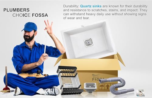 Image of Fossa 10-Year Warranty Pure Quartz Kitchen Sink 24 x 18 Inch | Single Bowl Granite Sink | Includes Waste Coupling, Waste Pipe & Strainer | Top Mount | White Matte Finish