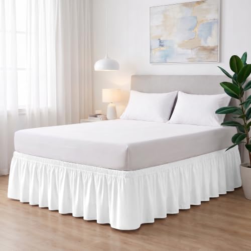 GIBZ Fall Bed Skirt Wrap Around Ruffled Elastic White 78"x78"