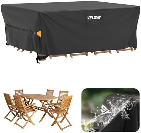 Velway Gartenmöbel Abdeckung Wasserdicht Winddicht 200x160x74cm Schwarz | Rechteckig Abdeckhaube mit Belüftungsöffnungen Schutzhülle Abdeckplane für Gartentisch Sitzgruppe Terrasse