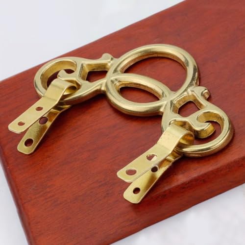 Image of Tiazza 2Pcs Chinese Style Vintage Brass Picture Frame Hook Hanger Decorative Painting Mirror Hanger (Brass)