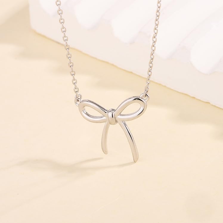 Women's Silver Bow Pendant Necklace Simple Fashion Collarbone Chain Women's Bow Jewelry - Image 9