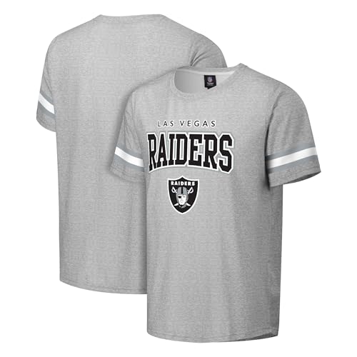 FOCO NFL Men's Officially Licensed Gray Team Color Primary Logo Arched Wordmark Performance Crewneck Short Sleeve T-Shirt - Las Vegas Raiders - Gray - (Large)