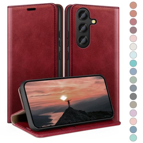 Coque Samsung S24 Plus en cuir premium etui portefeuille rouge elegant HUOUH