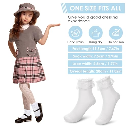 Image of ElevateTech 3 Pairs of Women Ruffle Socks Ankle Socks Breathable Cool Frilly Lace Sock Cotton Non-Slip Elasticity Uniform Cute Clothes Prom Party Accessories Gifts (White)