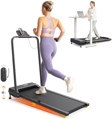 UREVO Folding Treadmill with 9% Tilt, 2.5HP Electric Treadmill Under Desk, Compact Walking Pad for Home and Office, One Touch HIIT Mode
