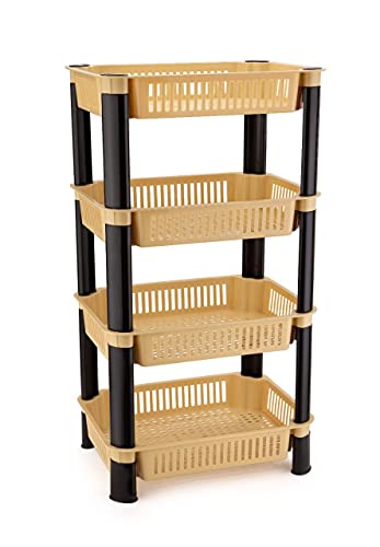 Image of AEXONIZ TOYS 4 Layer Storage Rack Stand Vegetable Trolley Rack Plastic Space-Saving Solution Kitchen Basket Organizer for Household,Office, Bedroom, Kitchen, Living Room(4 Layer, Ivory)